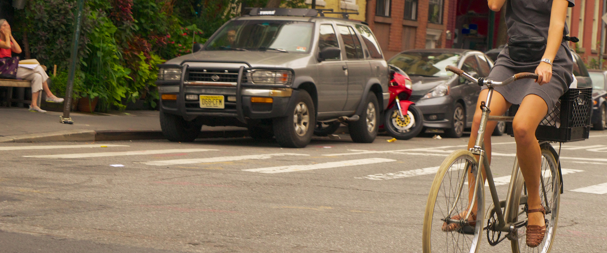A cyclist in Greenwich Village, post gentrification